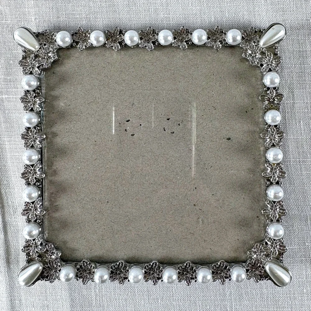Concepts In Time Silver Floral Faux Pearl Square Picture Frame